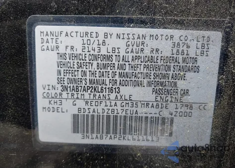 2019 Nissan Sentra Sv z USA, uszkodzony, nr VIN 3N1AB7AP2KL611613